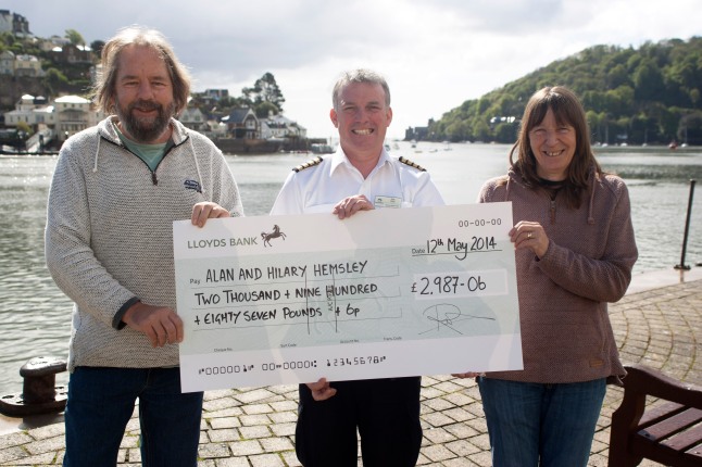 Alan Hemsley, Harbour Master Capt Rob Giles and Hilary Hemsley with the cheque made possible by kind donations from members of the community.